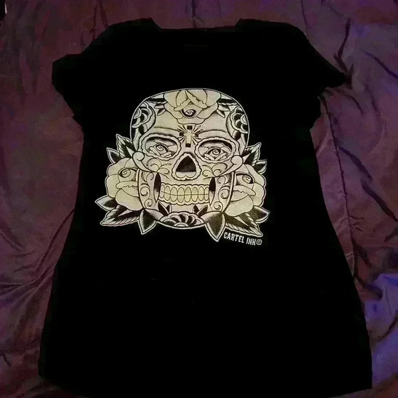 COPY - Cartel Ink day of the dead black Tshirt size  large super cute - Picture 3 of 3